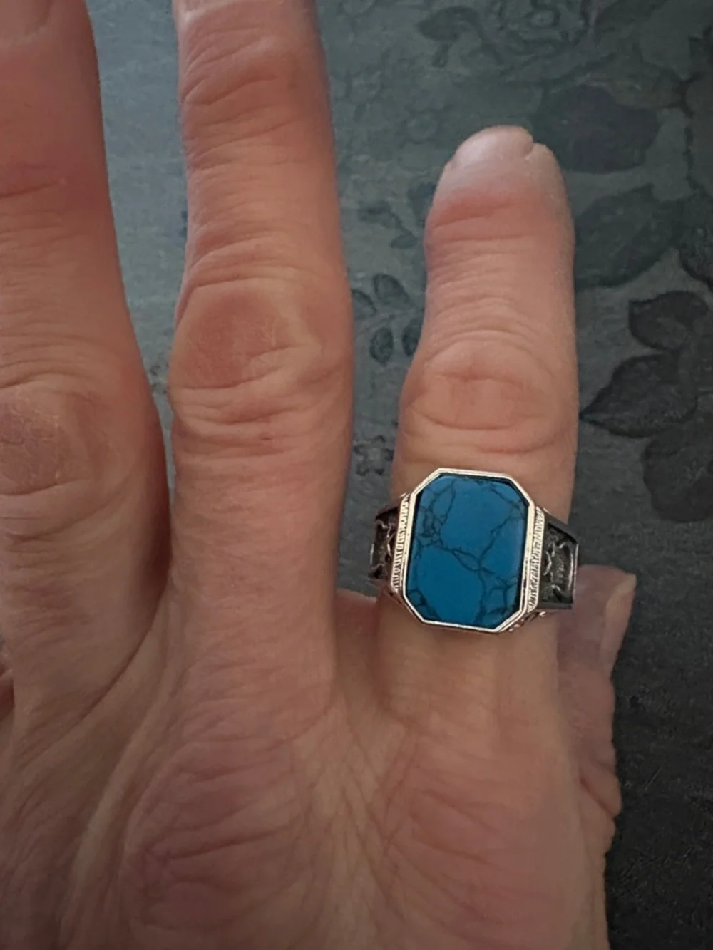 WOMEN'S MEN'S TURQUOISE .925 STERLING SILVER MOON STAR SIDE DESIGN SIZE 9 RING